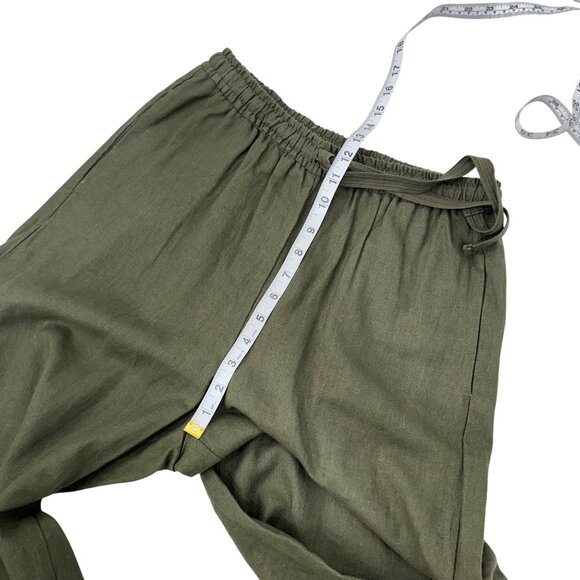 Max Studio London Womens Wide Leg Pants Size S Green Linen Blend Elastic Waist - Picture 6 of 12